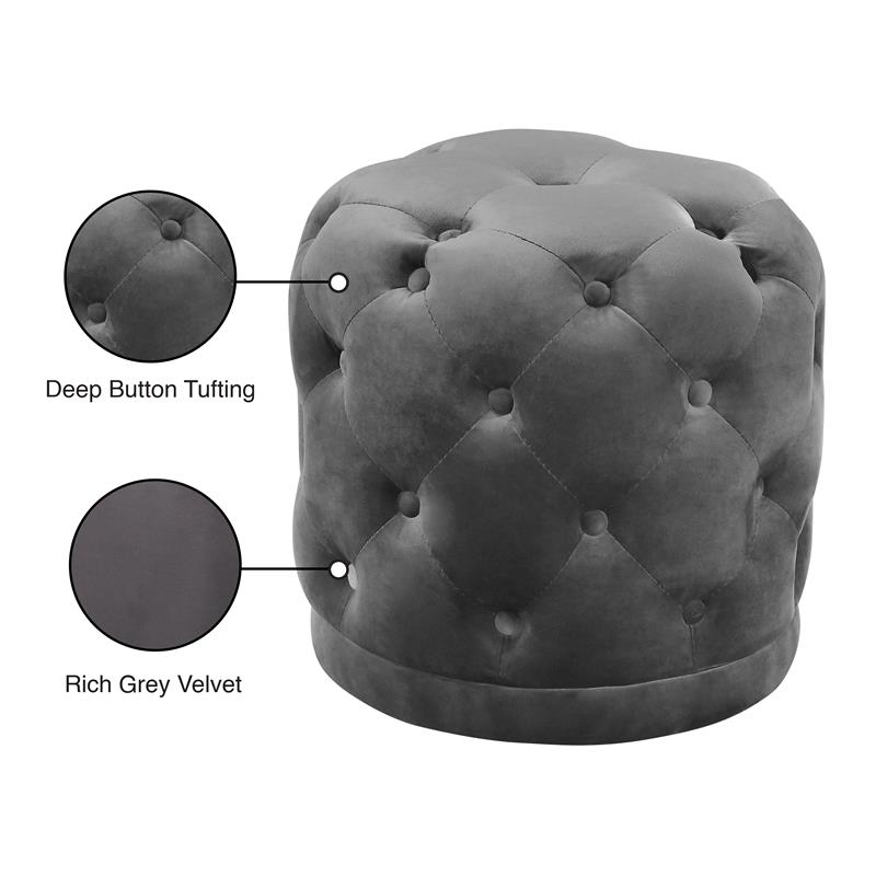 Maklaine Contemporary Upholstered Velvet Ottoman / Stool in Gray Finish