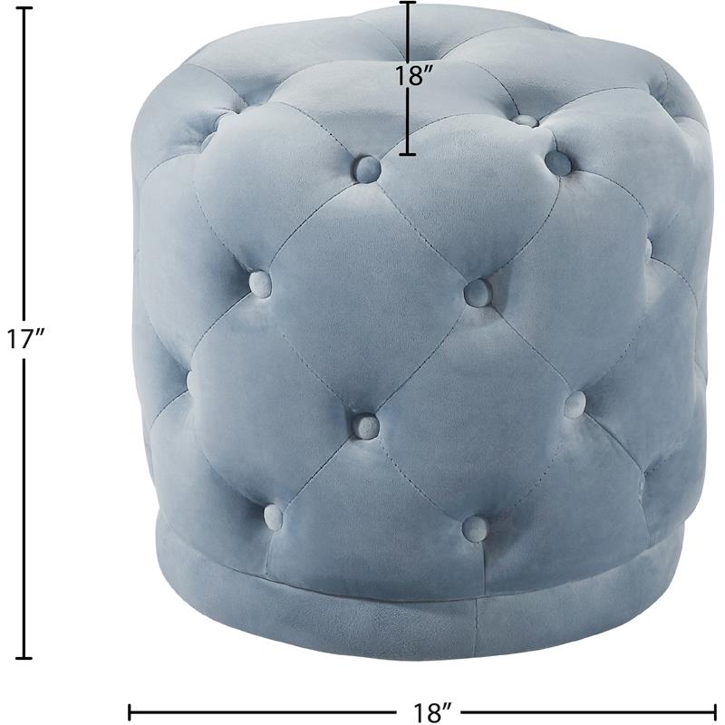 Maklaine Contemporary Velvet Ottoman/Stool in Sky Blue Finish