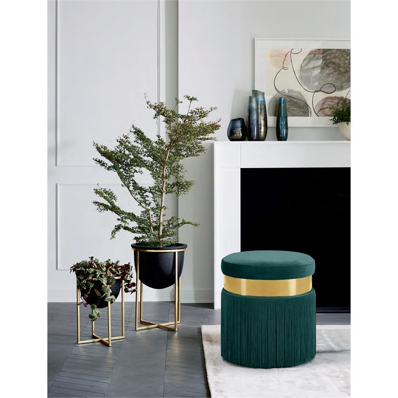 Maklaine Contemporary Velvet Ottoman / Stool in Green Finish