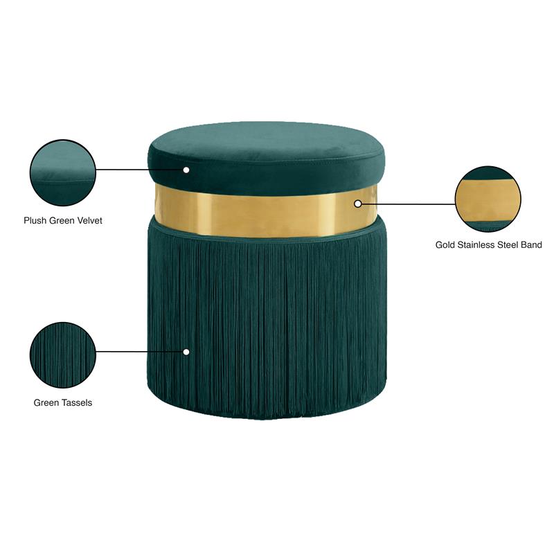 Maklaine Contemporary Velvet Ottoman / Stool in Green Finish