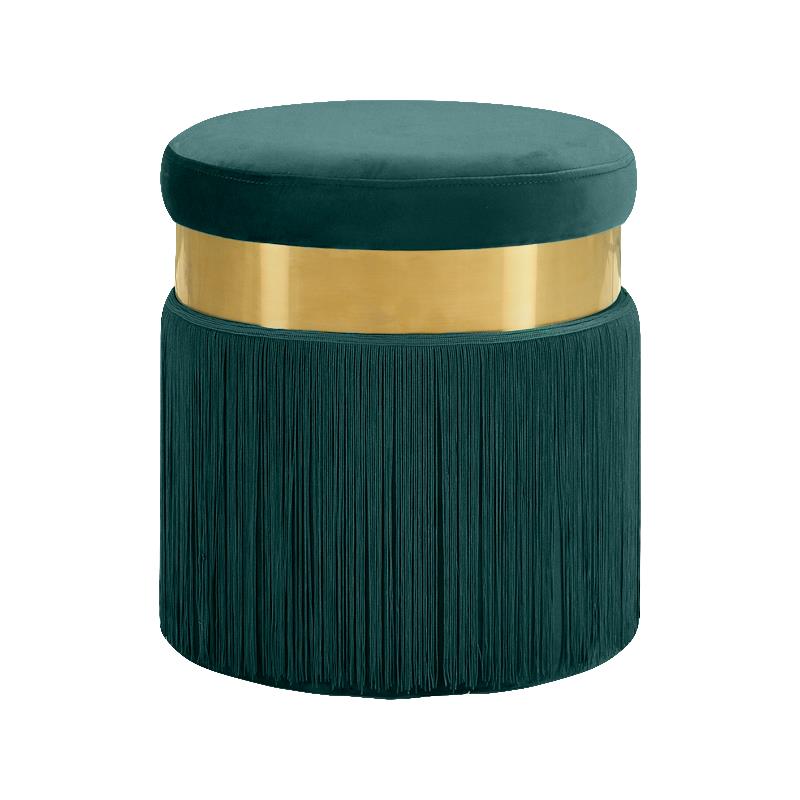 Maklaine Contemporary Velvet Ottoman / Stool in Green Finish