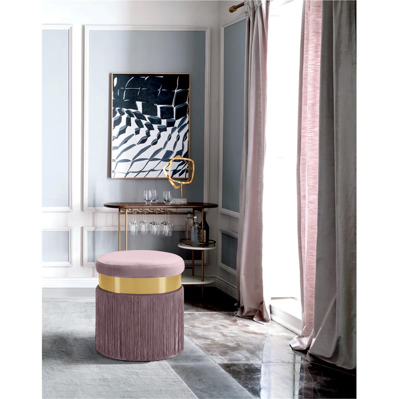 Maklaine Contemporary Upholstered Velvet Ottoman / Stool in Pink Finish