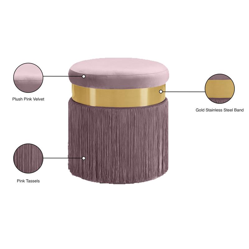 Maklaine Contemporary Upholstered Velvet Ottoman / Stool in Pink Finish
