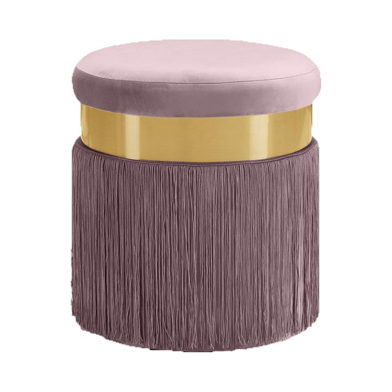 Maklaine Contemporary Upholstered Velvet Ottoman / Stool in Pink Finish