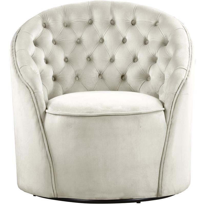 Maklaine Contemporary Upholstered Cream Velvet Swivel Accent Chair
