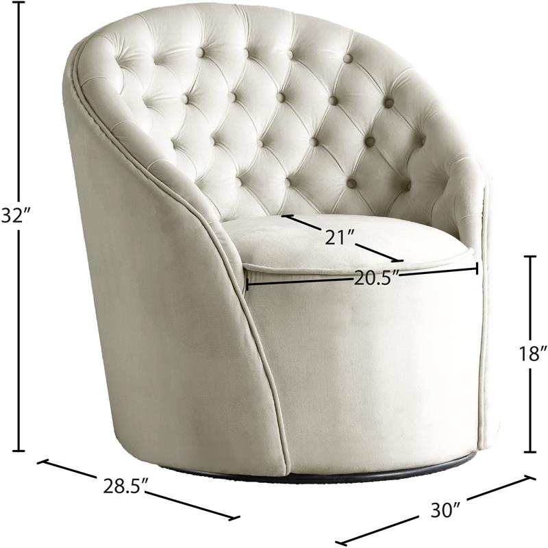Maklaine Contemporary Upholstered Cream Velvet Swivel Accent Chair