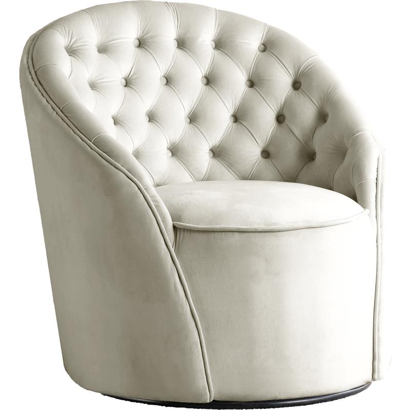 Maklaine Contemporary Upholstered Cream Velvet Swivel Accent Chair