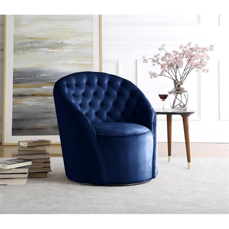 Maklaine Contemporary Upholstered Navy Velvet Swivel Accent Chair