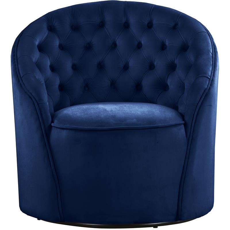 Maklaine Contemporary Upholstered Navy Velvet Swivel Accent Chair