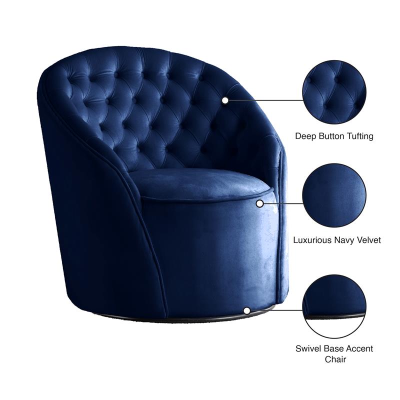 Maklaine Contemporary Upholstered Navy Velvet Swivel Accent Chair