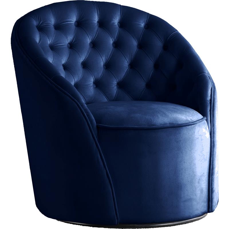 Maklaine Contemporary Upholstered Navy Velvet Swivel Accent Chair