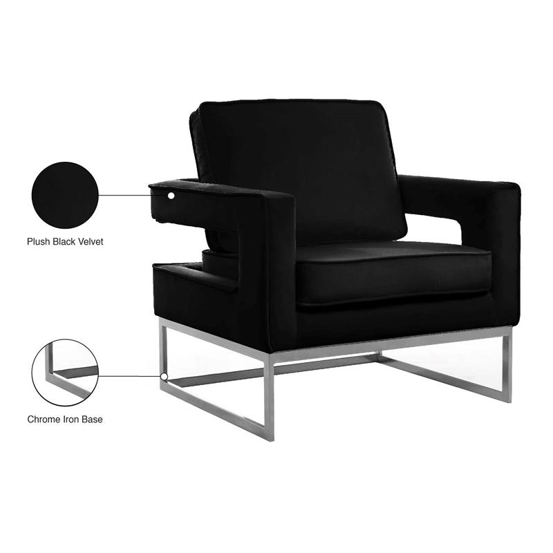 Maklaine Upholstered Black Velvet Accent Chair with Sturdy Iron Base