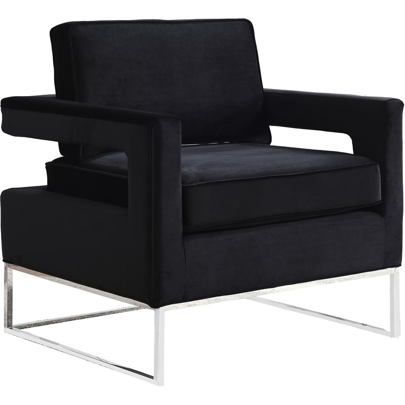 Maklaine Upholstered Black Velvet Accent Chair with Sturdy Iron Base
