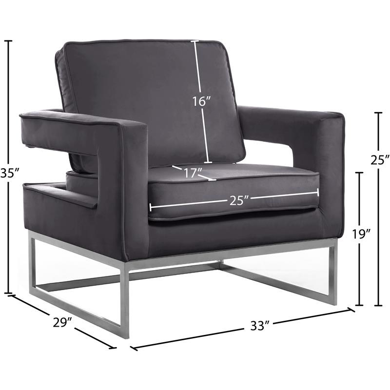 Maklaine Upholstered Gray Velvet Accent Chair with Stainless Steel Base