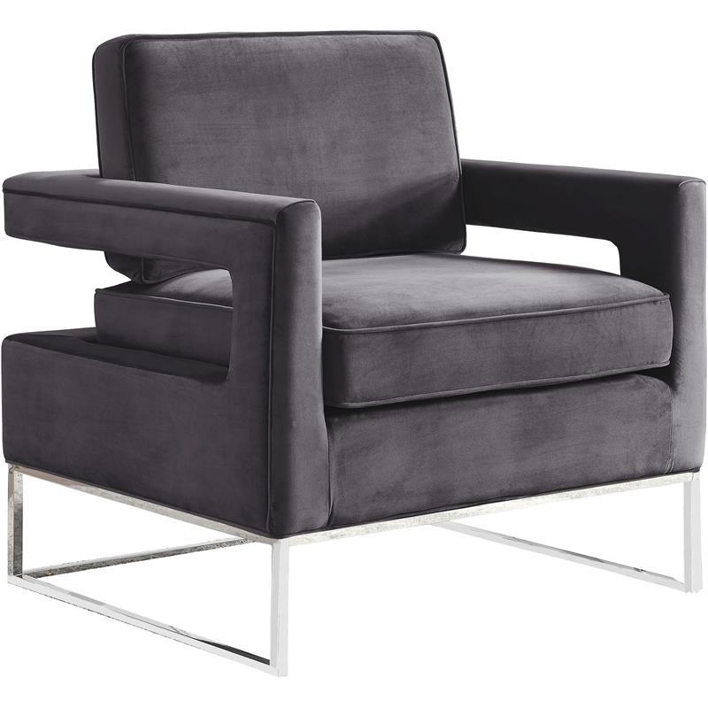 Maklaine Upholstered Gray Velvet Accent Chair with Stainless Steel Base