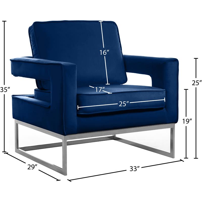 Maklaine Upholstered Navy Velvet Accent Chair with Stainless Steel Base