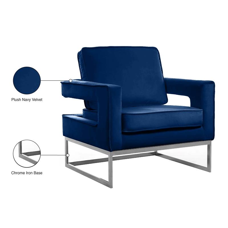 Maklaine Upholstered Navy Velvet Accent Chair with Stainless Steel Base