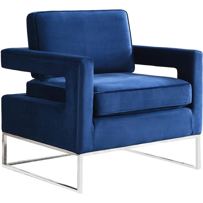 Maklaine Upholstered Navy Velvet Accent Chair with Stainless Steel Base