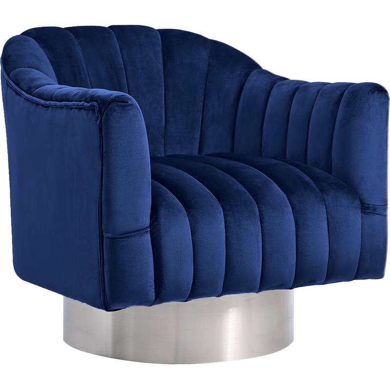 Maklaine Contemporary Upholstered Navy Velvet Swivel Accent Chair