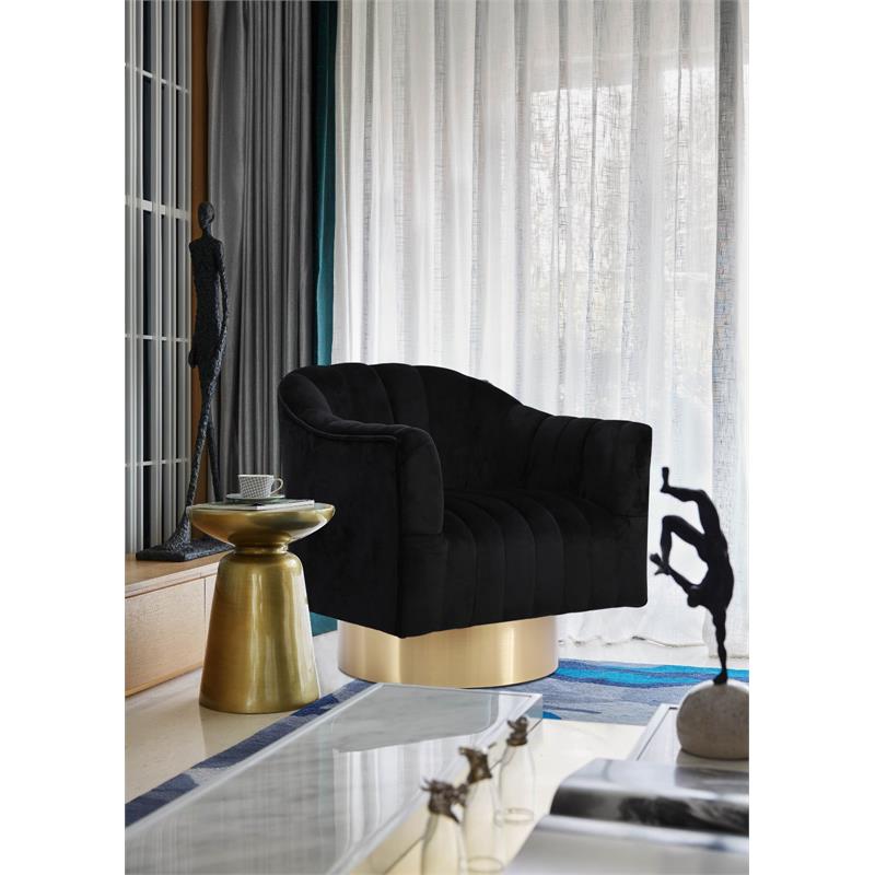 Maklaine Contemporary Upholstered Black Velvet Swivel Accent Chair
