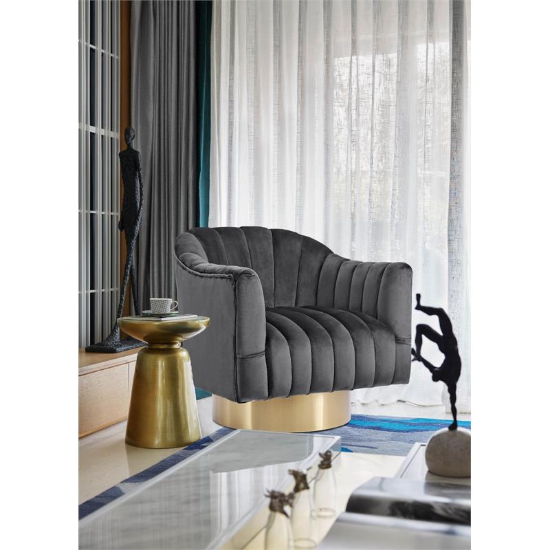 Maklaine Contemporary Upholstered Gray Velvet Swivel Accent Chair