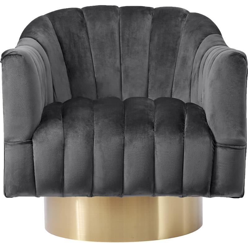 Maklaine Contemporary Upholstered Gray Velvet Swivel Accent Chair