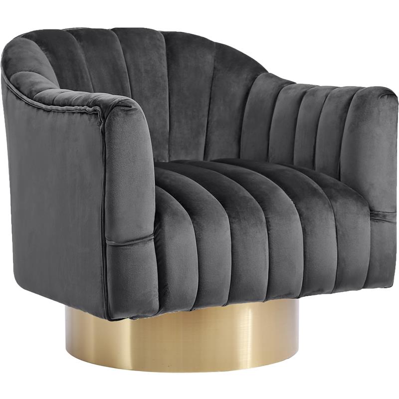 Maklaine Contemporary Upholstered Gray Velvet Swivel Accent Chair
