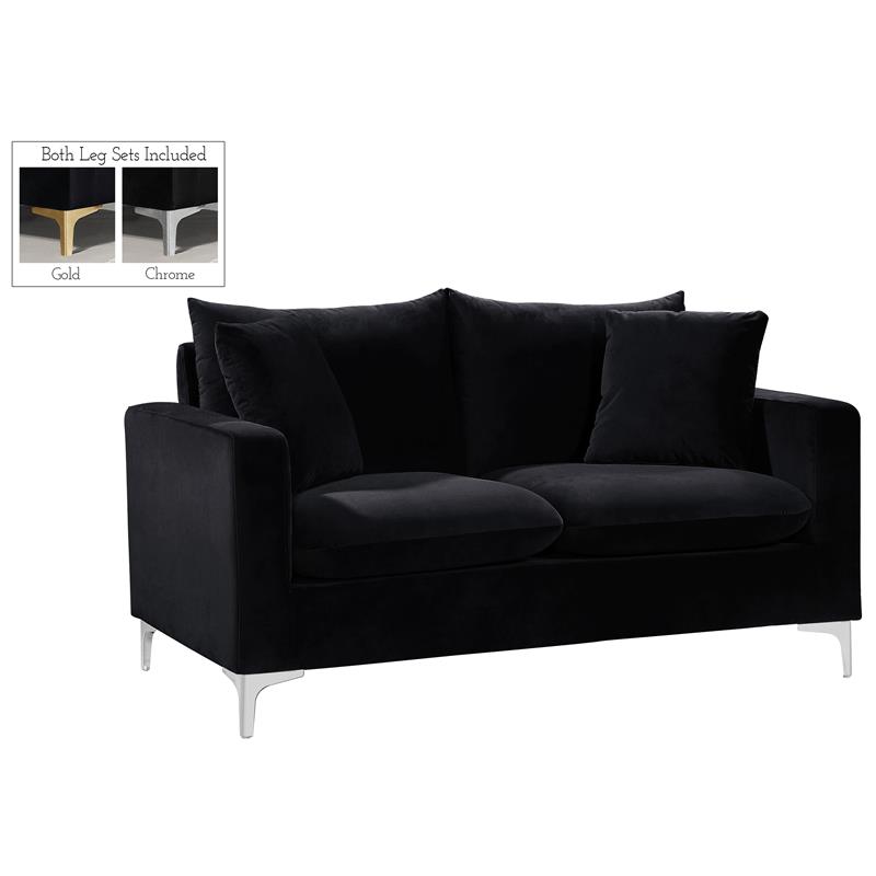 Maklaine Contemporary Upholstered Velvet Loveseat in Black Finish