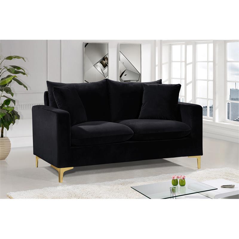 Maklaine Contemporary Upholstered Velvet Loveseat in Black Finish