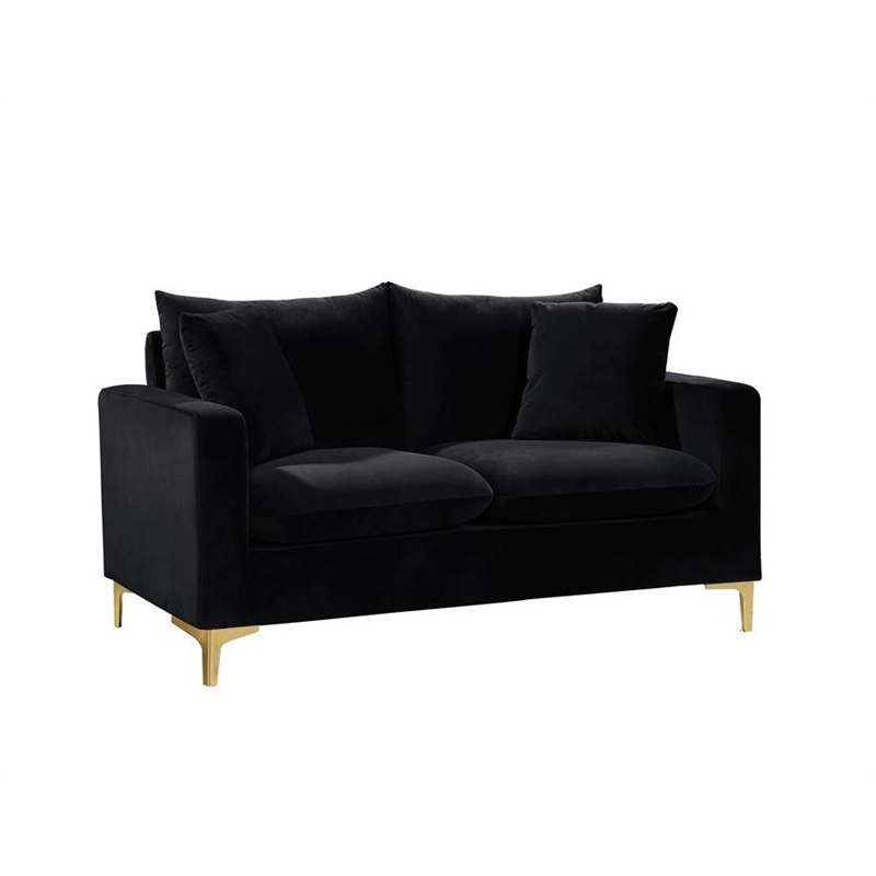 Maklaine Contemporary Upholstered Velvet Loveseat in Black Finish