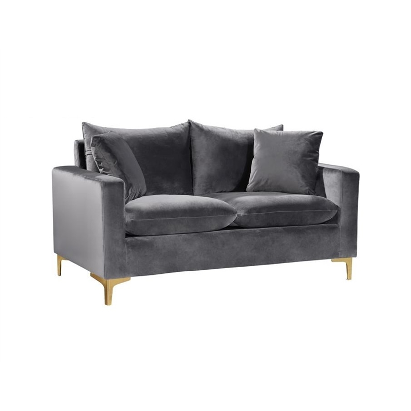 Maklaine Contemporary Upholstered Velvet Loveseat in Gray Finish
