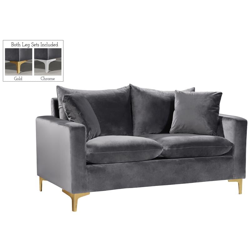 Maklaine Contemporary Upholstered Velvet Loveseat in Gray Finish