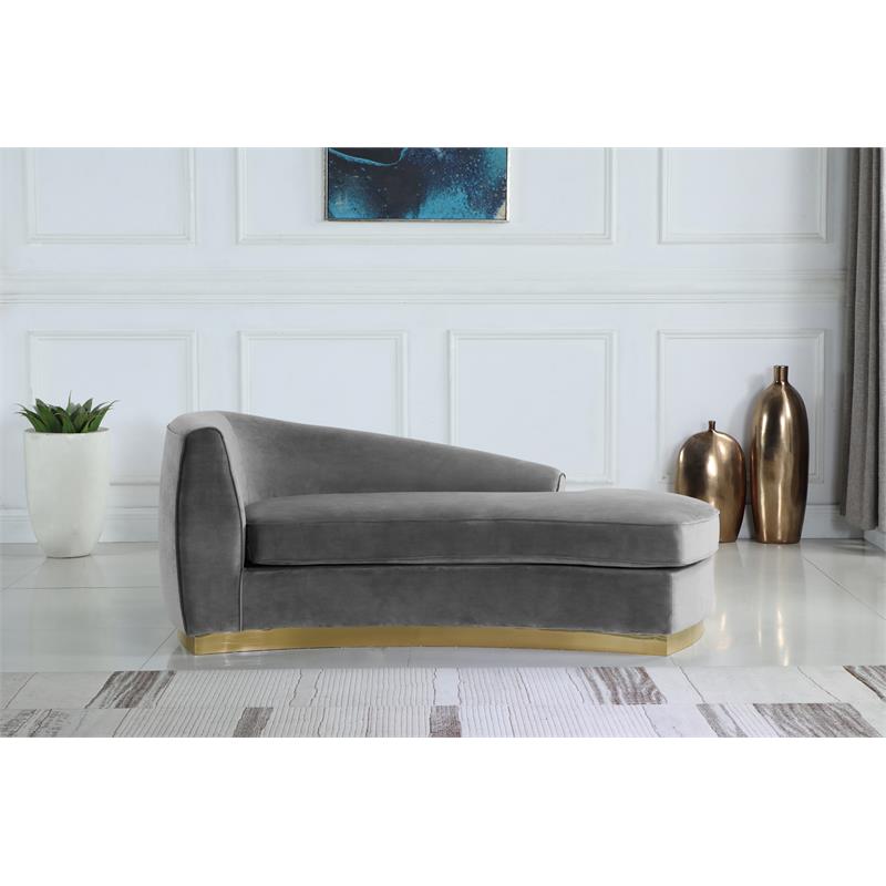 Maklaine Contemporary Curved Back Velvet Chaise in Gray and Gold