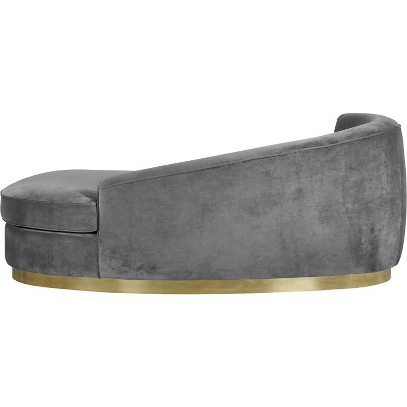 Maklaine Contemporary Curved Back Velvet Chaise in Gray and Gold