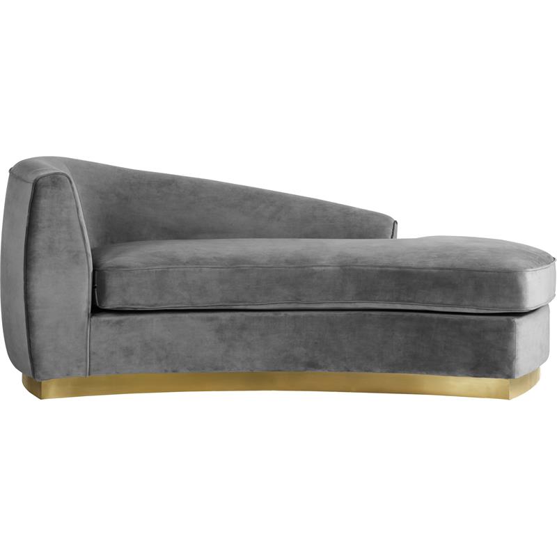 Maklaine Contemporary Curved Back Velvet Chaise in Gray and Gold