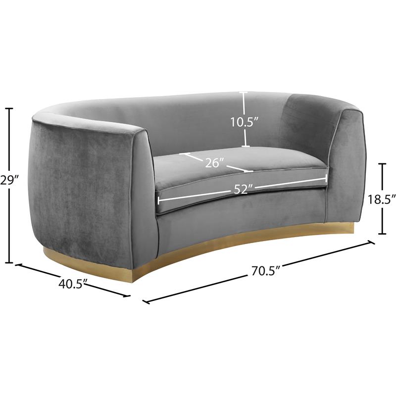 Maklaine Contemporary Upholstered Velvet Loveseat in Gray Finish