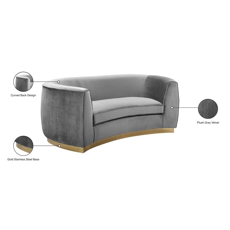 Maklaine Contemporary Upholstered Velvet Loveseat in Gray Finish