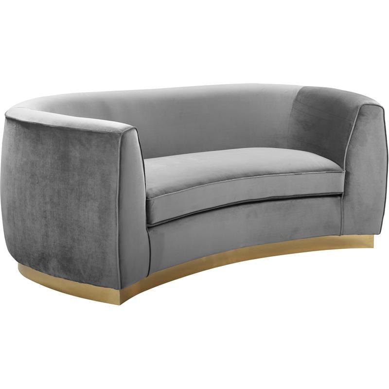 Maklaine Contemporary Upholstered Velvet Loveseat in Gray Finish