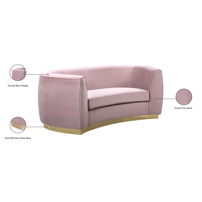 Maklaine Contemporary Upholstered Velvet Loveseat in Pink Finish