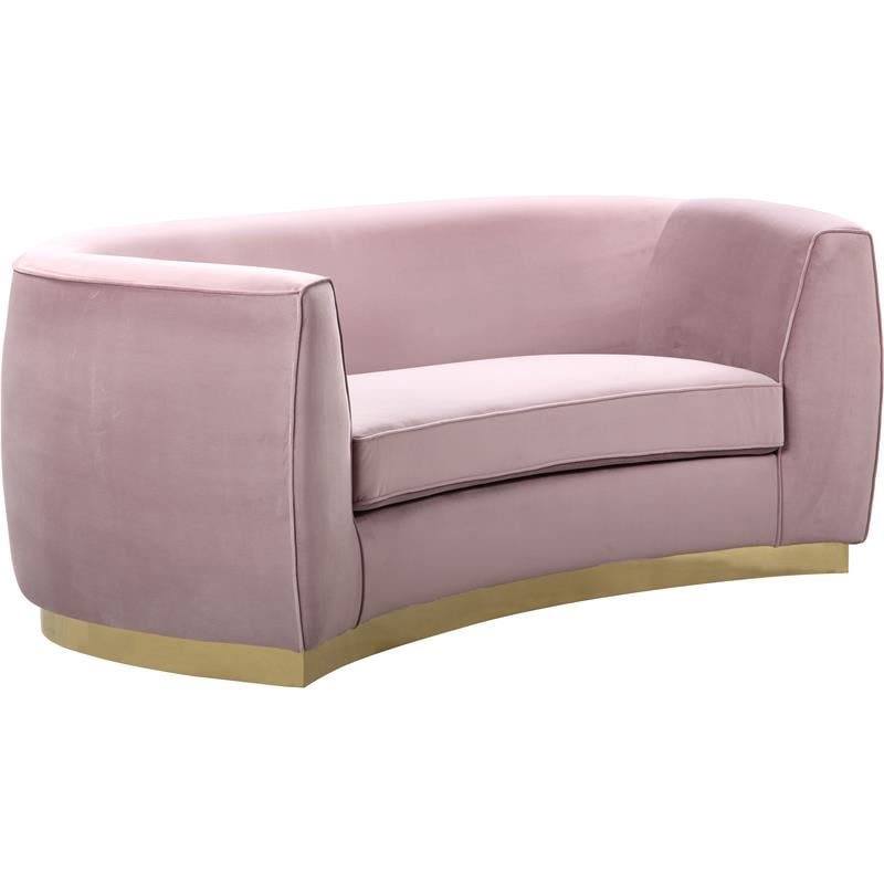 Maklaine Contemporary Upholstered Velvet Loveseat in Pink Finish