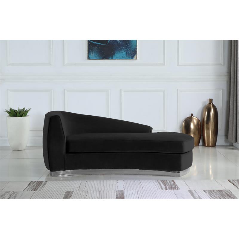 Maklaine Contemporary Upholstered Black Velvet Chaise with Stainless Steel Base