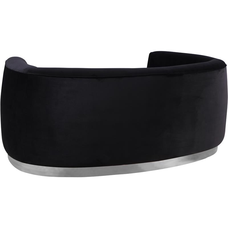 Maklaine Contemporary Black Velvet Loveseat with Stainless Steel Base