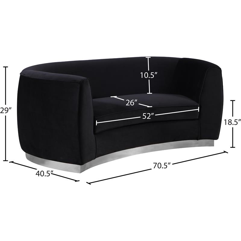 Maklaine Contemporary Black Velvet Loveseat with Stainless Steel Base