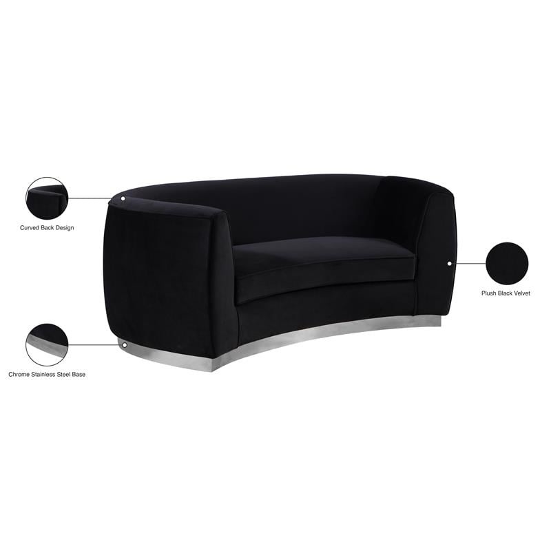 Maklaine Contemporary Black Velvet Loveseat with Stainless Steel Base