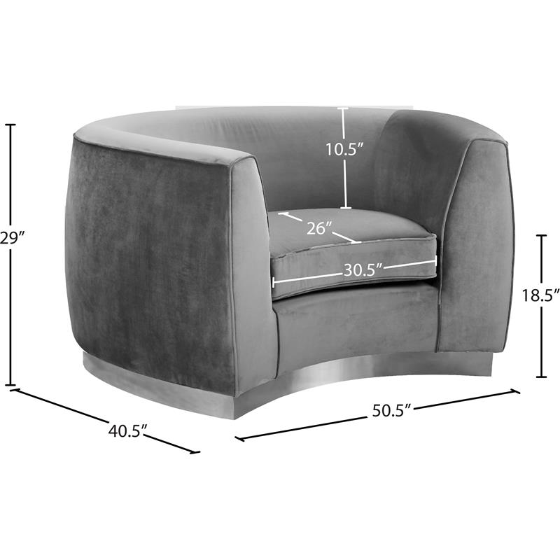Maklaine Contemporary Upholstered Gray Velvet Chair with Stainless Steel Base