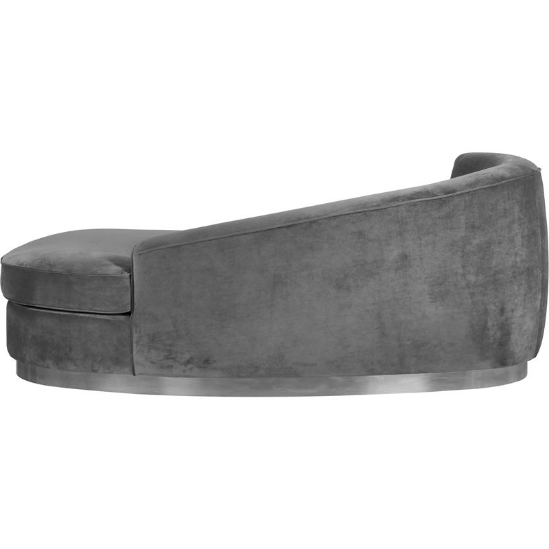 Maklaine Contemporary Upholstered Gray Velvet Chaise with Stainless Steel Base