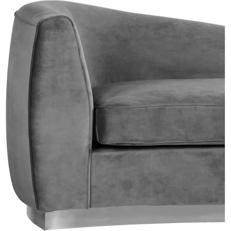 Maklaine Contemporary Upholstered Gray Velvet Chaise with Stainless Steel Base