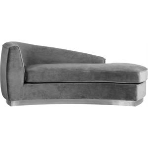 maklaine contemporary upholstered gray velvet chaise with stainless steel base