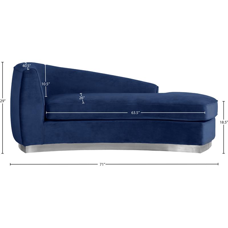 Maklaine Contemporary Upholstered Navy Velvet Chaise with Stainless Steel Base