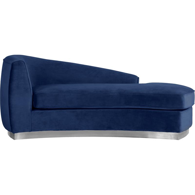 Maklaine Contemporary Upholstered Navy Velvet Chaise with Stainless Steel Base